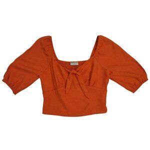 Aper & Crane Ruched Puff Sleeve Tie Front Crop Top - Size S.